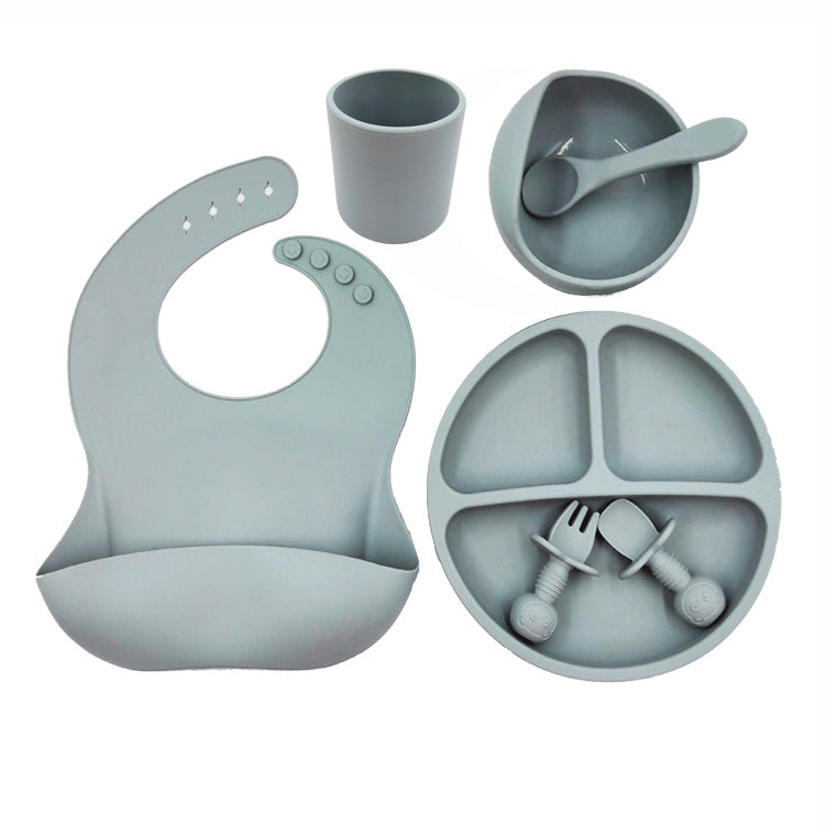 Baby Silicone Feeding Set Bib (7 pieces) Light Grey