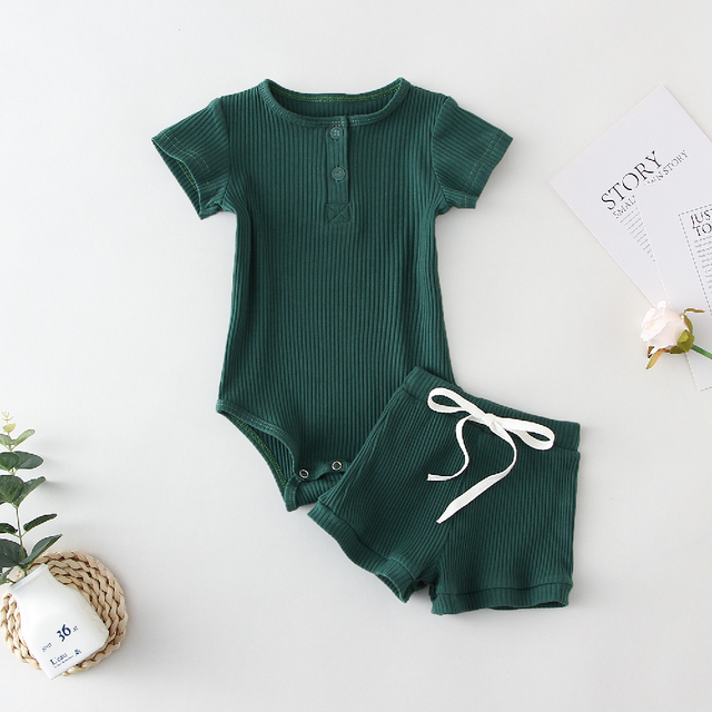 Bodysuit & Leggings or Shorts, Cotton Set - age: 0-24 months Forest green short sleeve