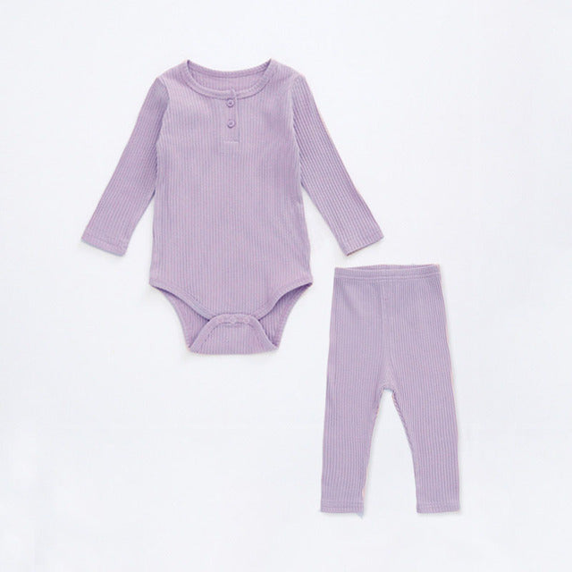 Bodysuit & Leggings or Shorts, Cotton Set - age: 0-24 months Lavender long sleeve