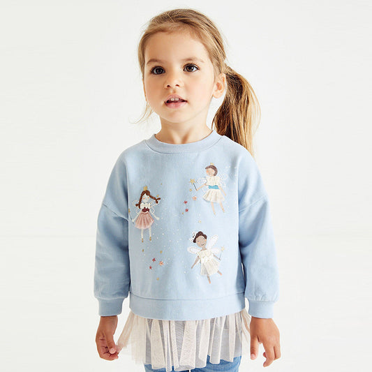 Girl Sweatshirt with Embroidered Fairies & Tulle Details