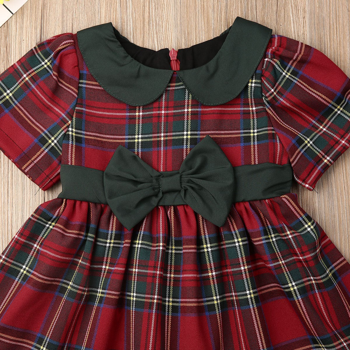 Classic Red Tartan Collar Dress featuring a Waist Bow - age: 6-36 months