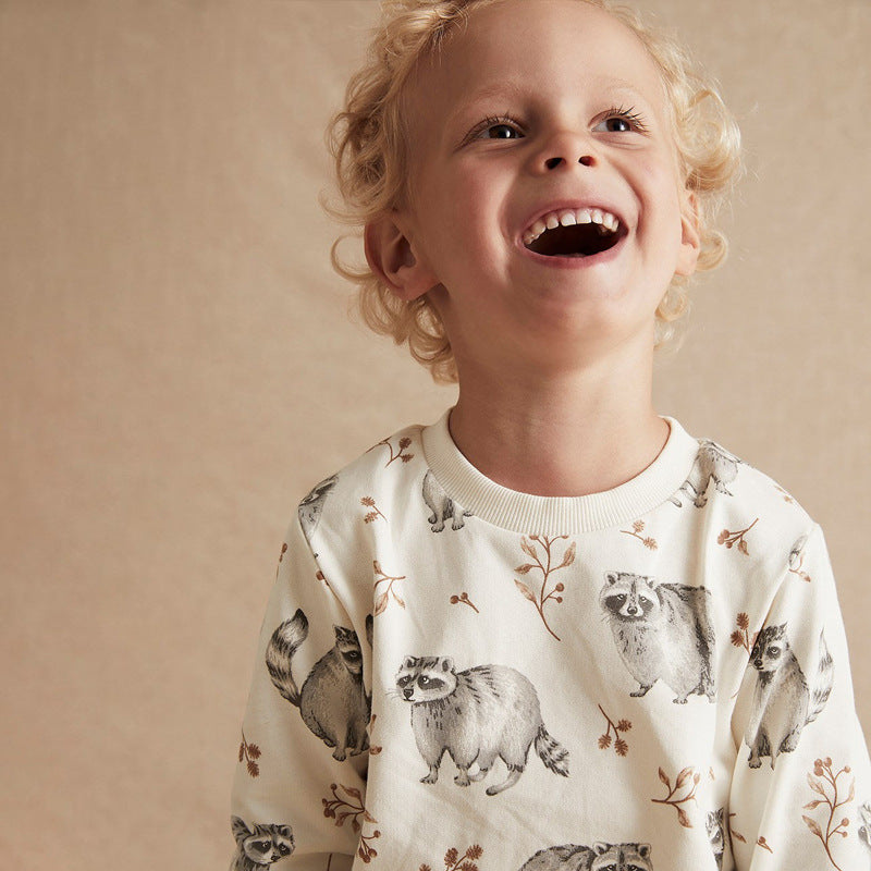 All Over Print Sweatshirt Featuring Raccoon or Baby Deer - Long Sleeve