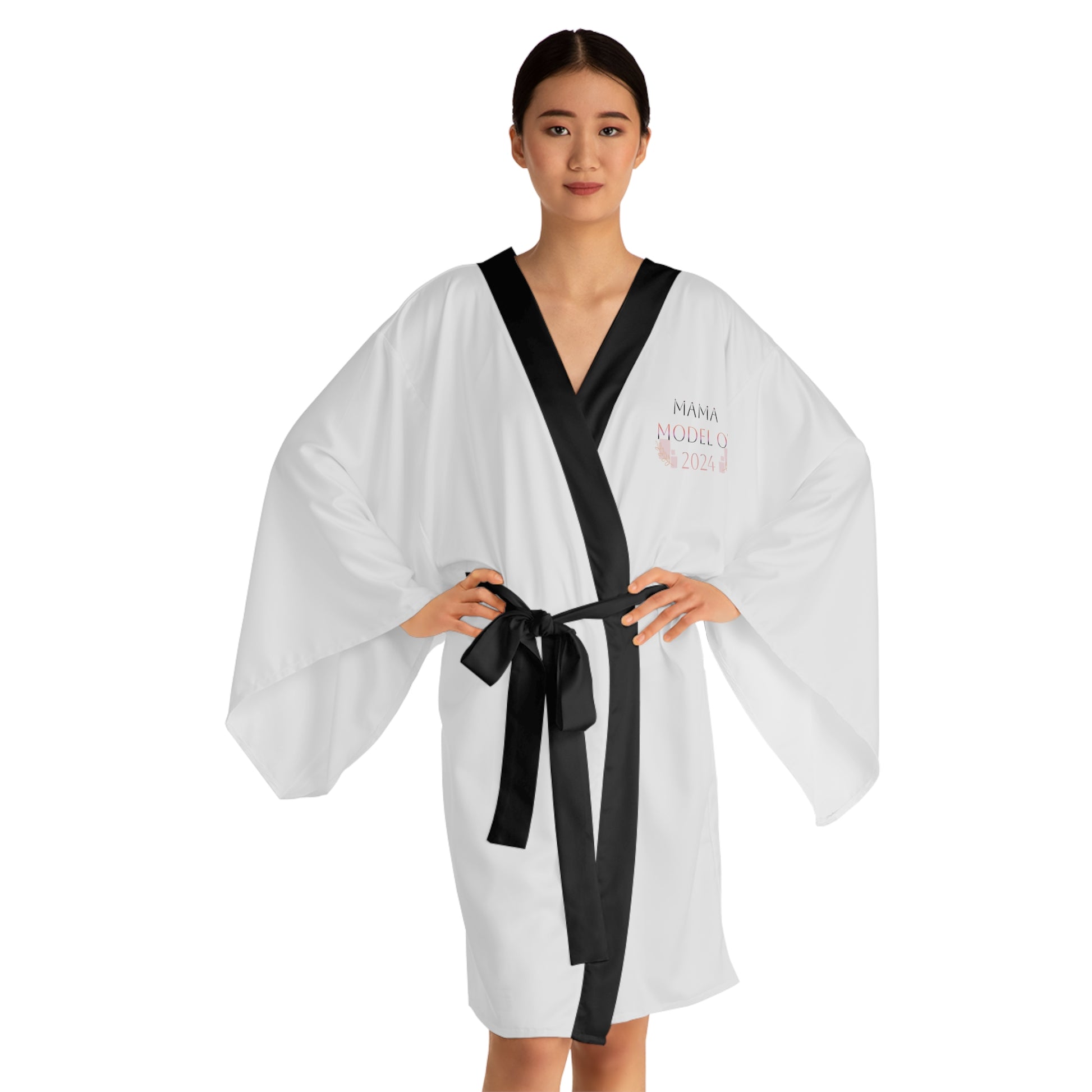 New Mum, Long Sleeve Kimono, Robe, Unique Elegant Logo Print