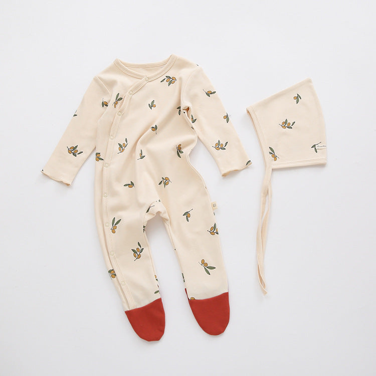 All Over Printed Bodysuit - Contrast Feet and Baby Bonnet Set (2pcs) Little olives