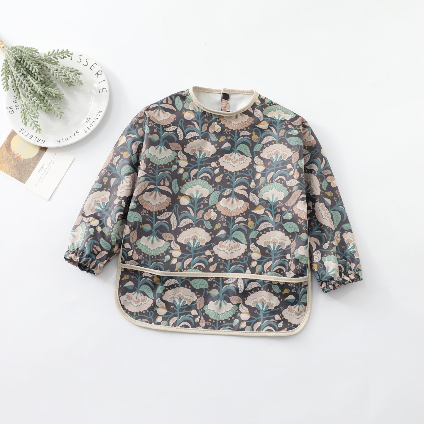 Recycled Minimal Style Bib, Long Sleeve Shirt, Waterproof Peony Flower