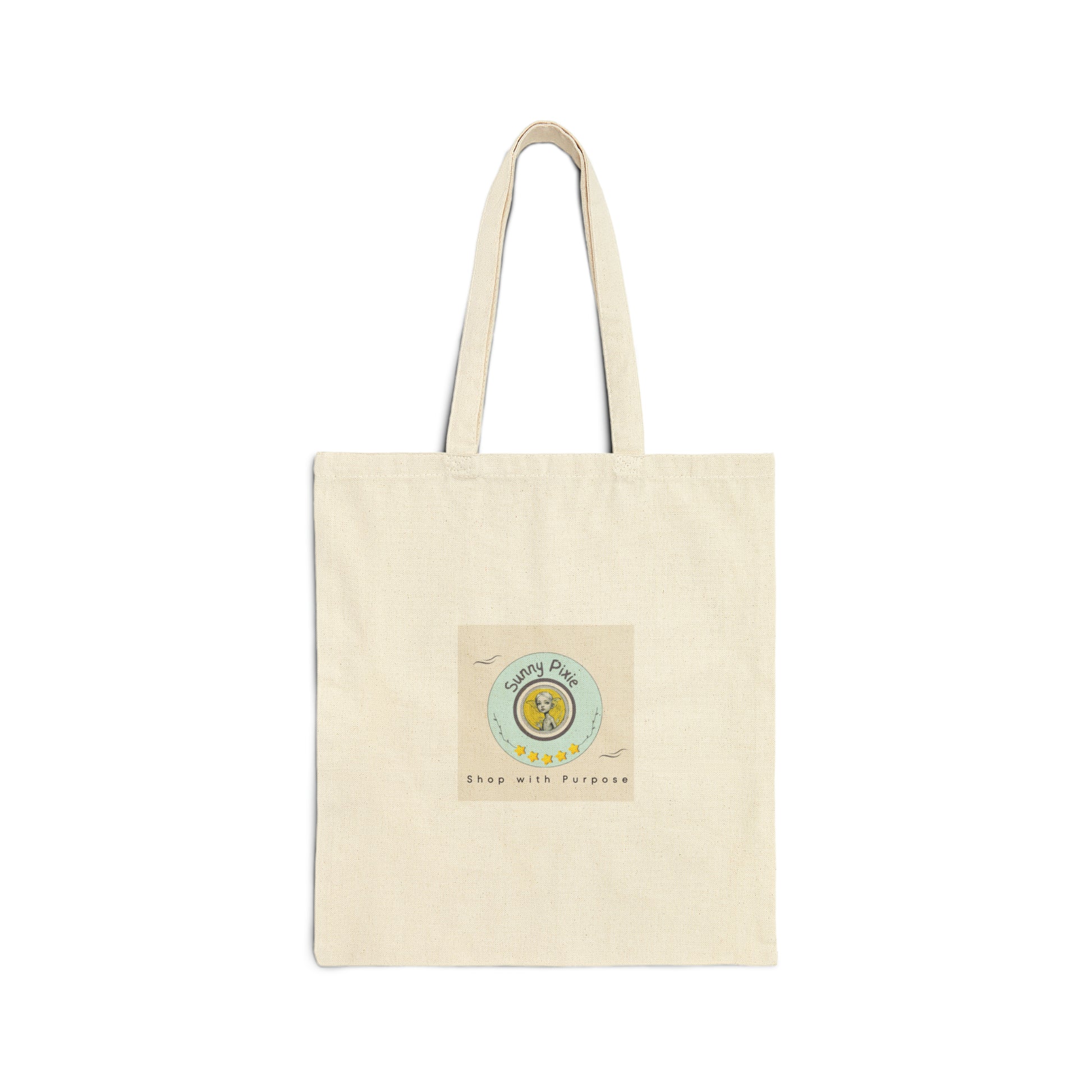 Sunny Pixie Logo Simple Cotton Canvas Tote Bag Natural 15" x 16"