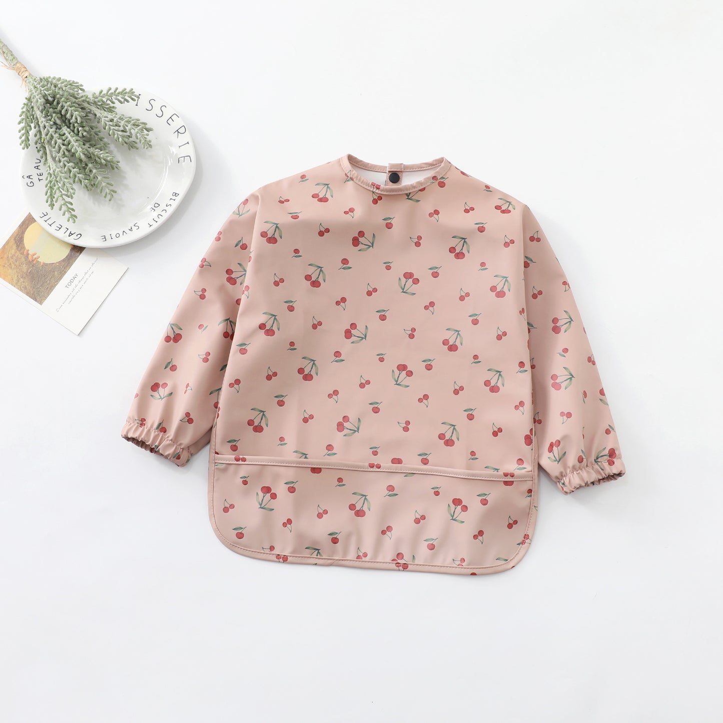 Recycled Minimal Style Bib, Long Sleeve Shirt, Waterproof Pink Cherry