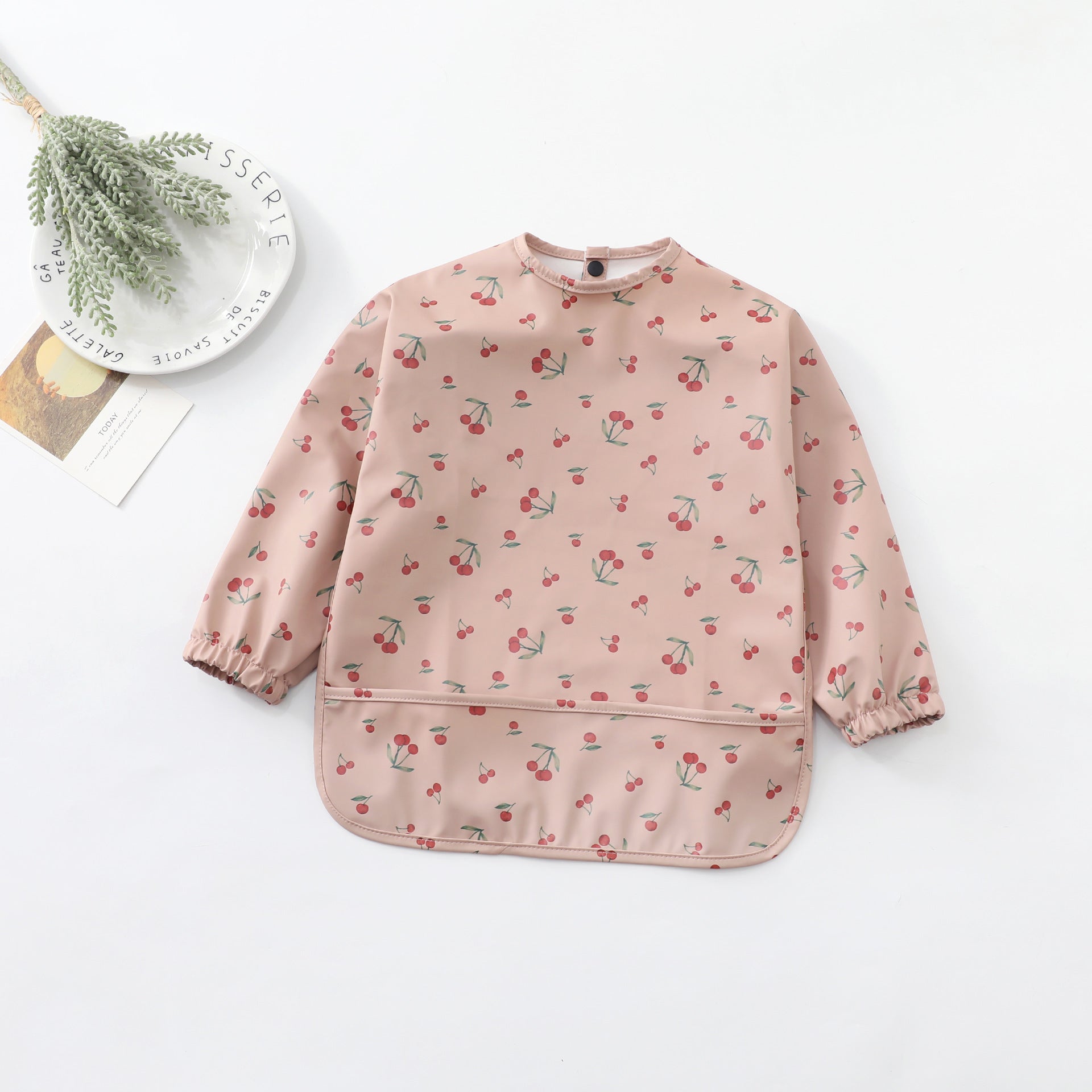 Recycled Minimal Style Bib, Long Sleeve Shirt, Waterproof Pink Cherry