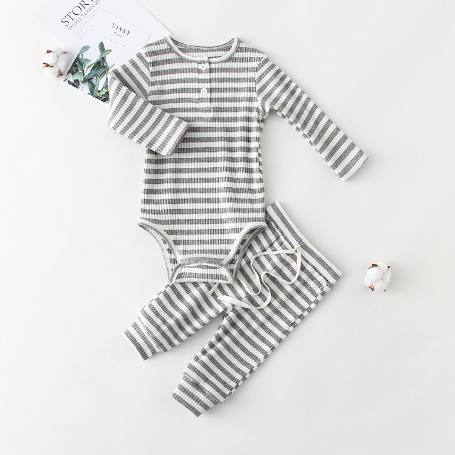 Bodysuit & Leggings or Shorts, Cotton Set - age: 0-24 months Grey striped