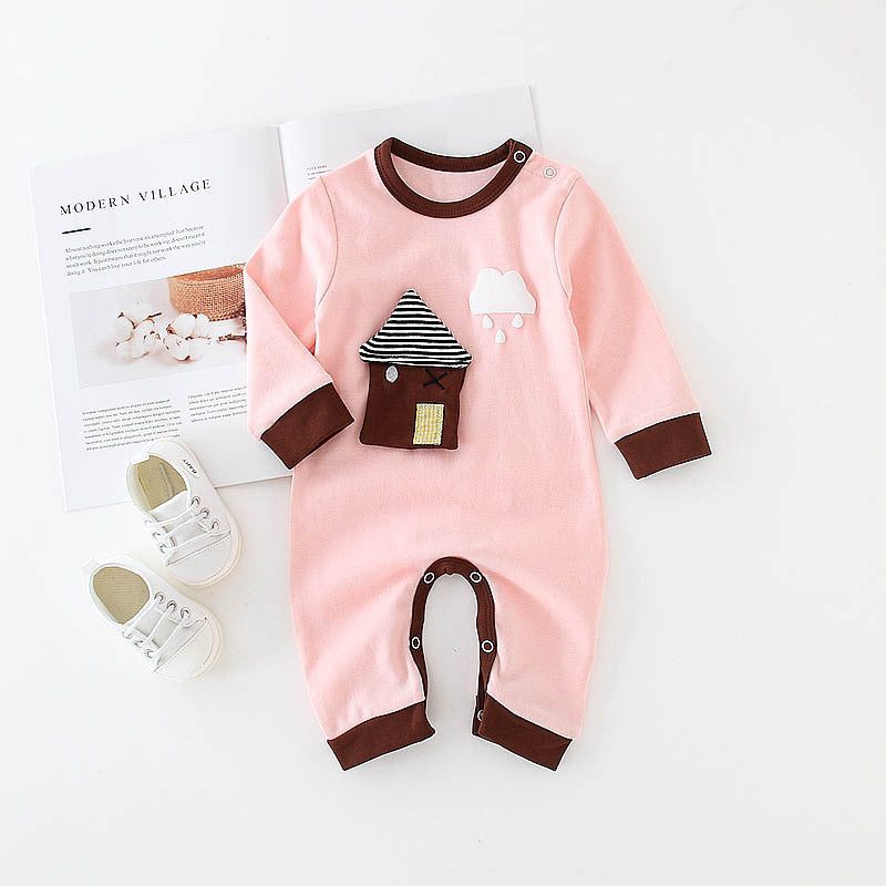 Baby Long Sleeve Romper, Onesie - age: 03-18 months Pink house