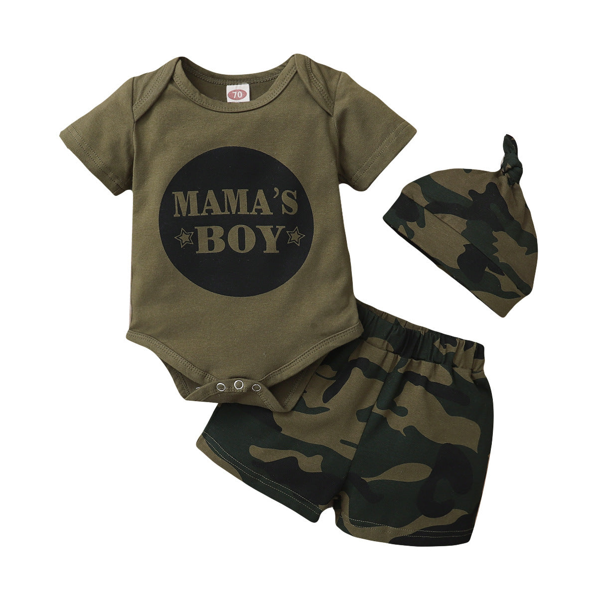 Summer Set, Army Green T-Shirt, Camo Shorts & Hat (3pcs) age: 3-18 months