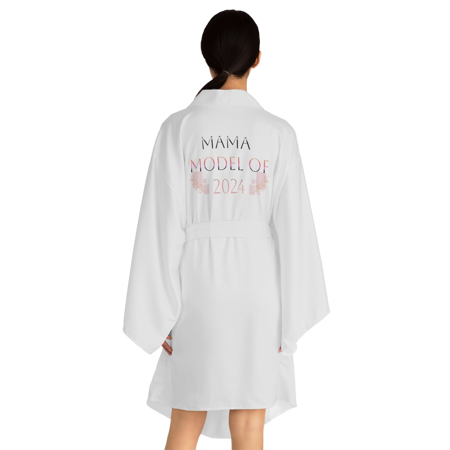 New Mum, Long Sleeve Kimono, Robe, Unique Elegant Logo Print White