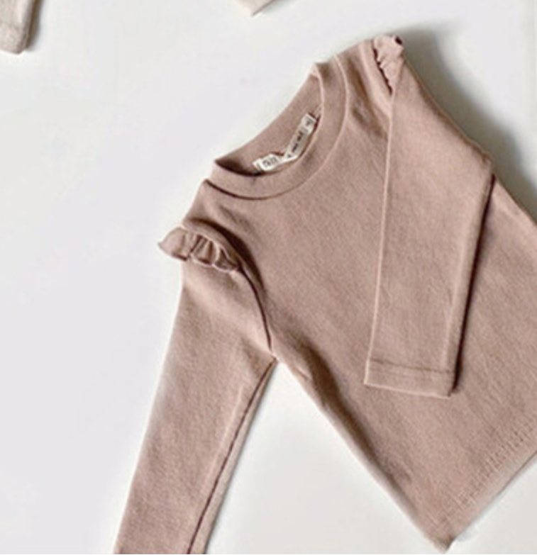 Long Sleeve Sweatshirt with cute fabric details on Shoulders Coffee