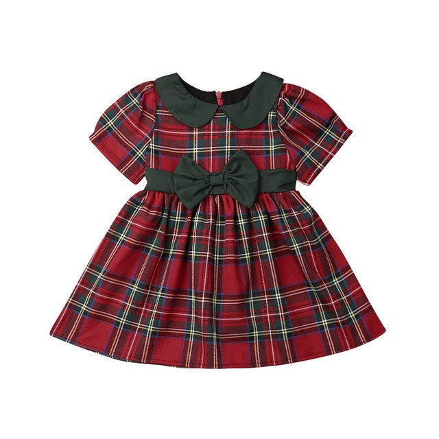 Classic Red Tartan Collar Dress featuring a Waist Bow - age: 6-36 months Red Tartan