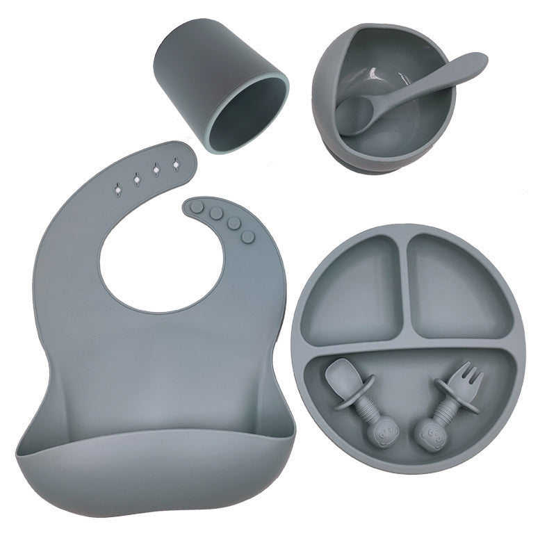 Baby Silicone Feeding Set Bib (7 pieces) Grey blue