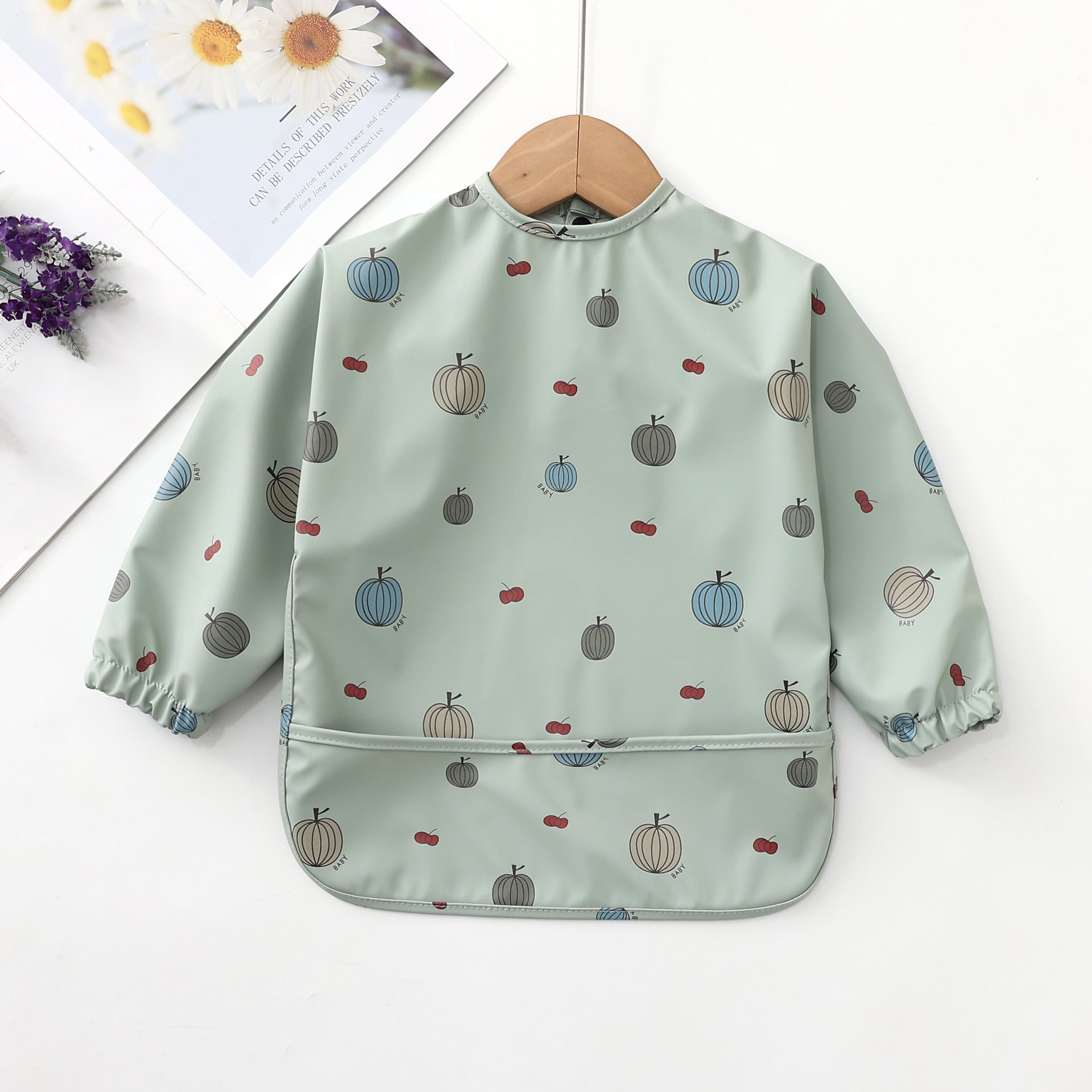 Recycled Minimal Style Bib, Long Sleeve Shirt, Waterproof Green Pumpkin