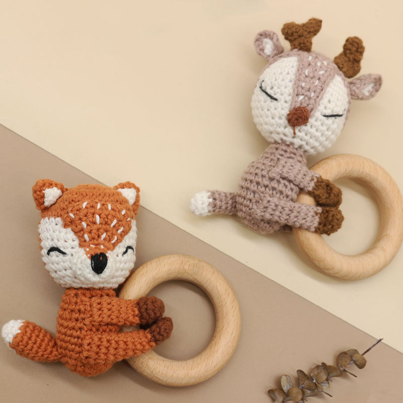 Handmade Crochet Baby Animals, Wooden Teether