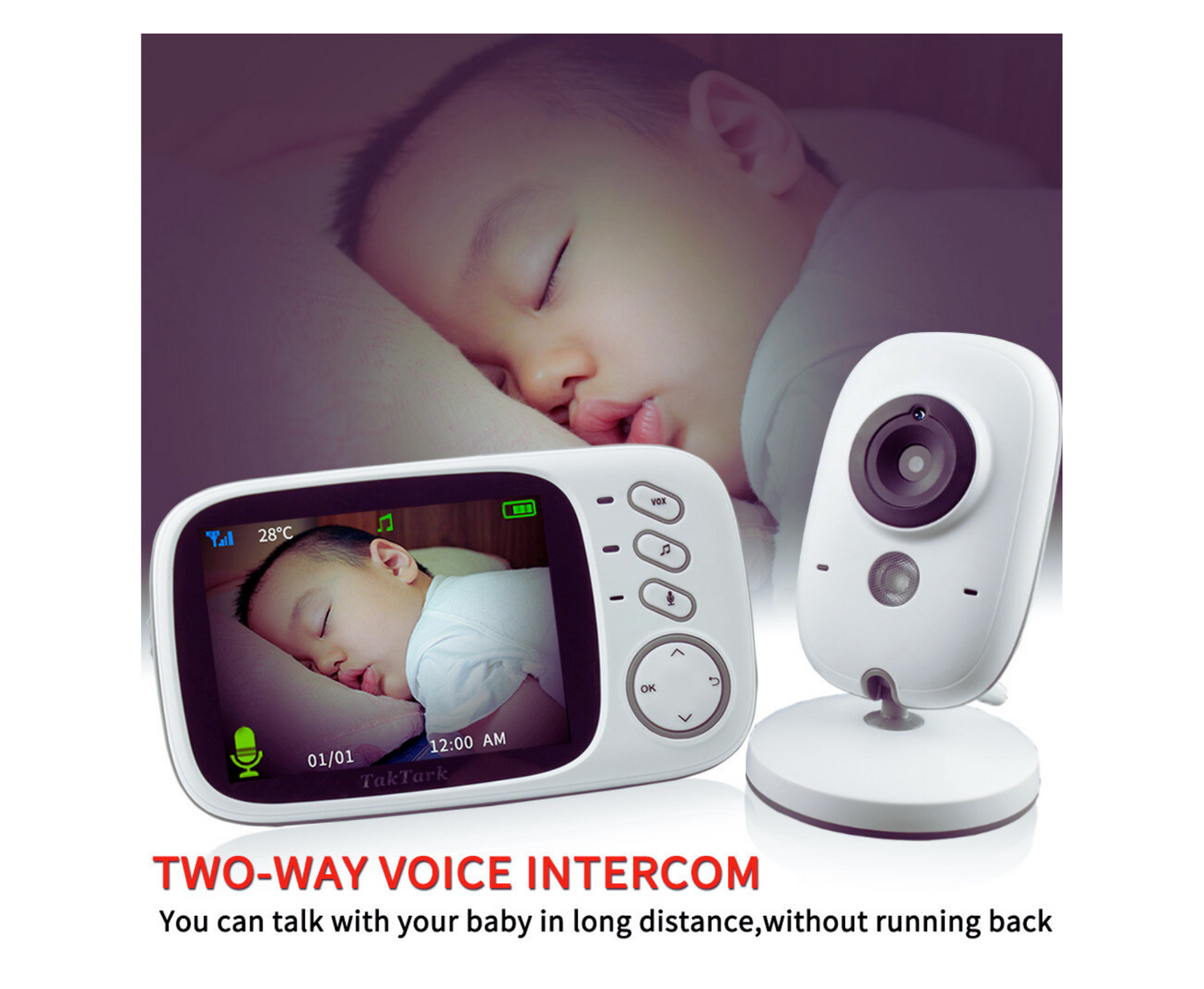 Baby Monitor Device, Digital 3.2 Inch Wireless Camera, Auto Night Vision