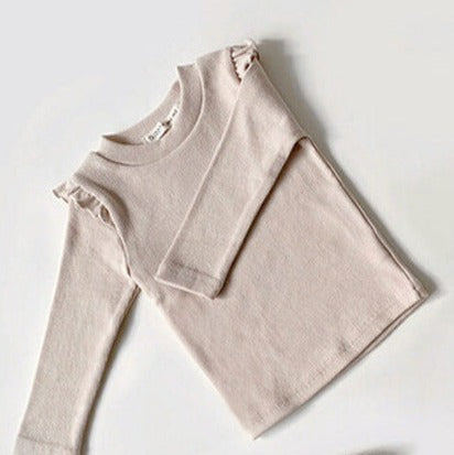 Long Sleeve Sweatshirt with cute fabric details on Shoulders Beige