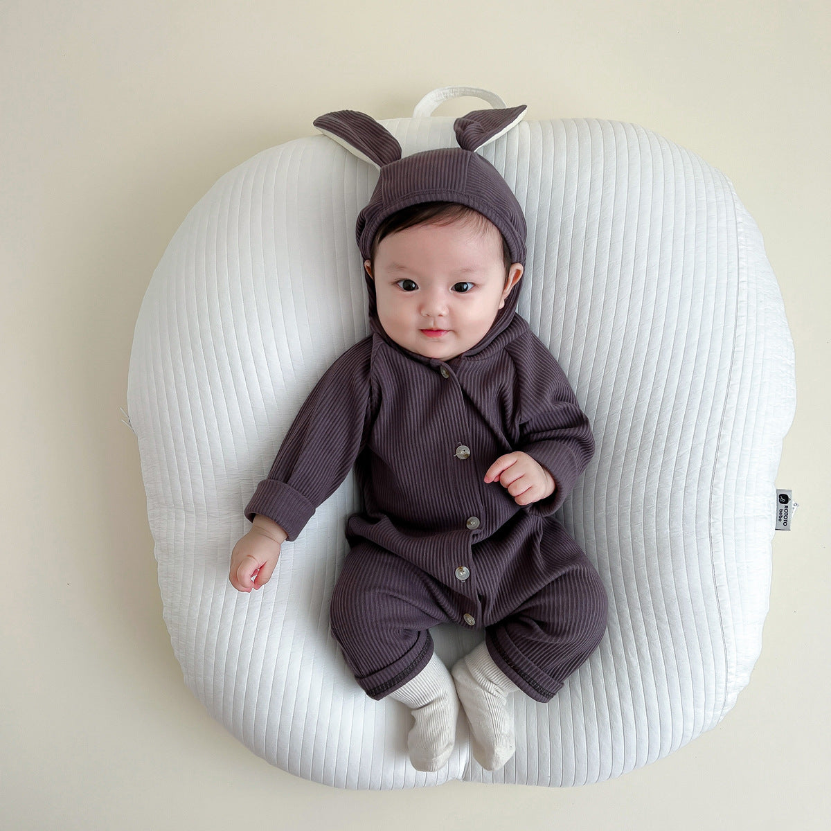 Cute Bunny Ears Bodysuit, Onesie for Babies - Ages 3-18 months Dark grey