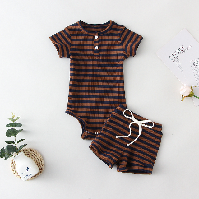 Bodysuit & Leggings or Shorts, Cotton Set - age: 0-24 months Brown striped short