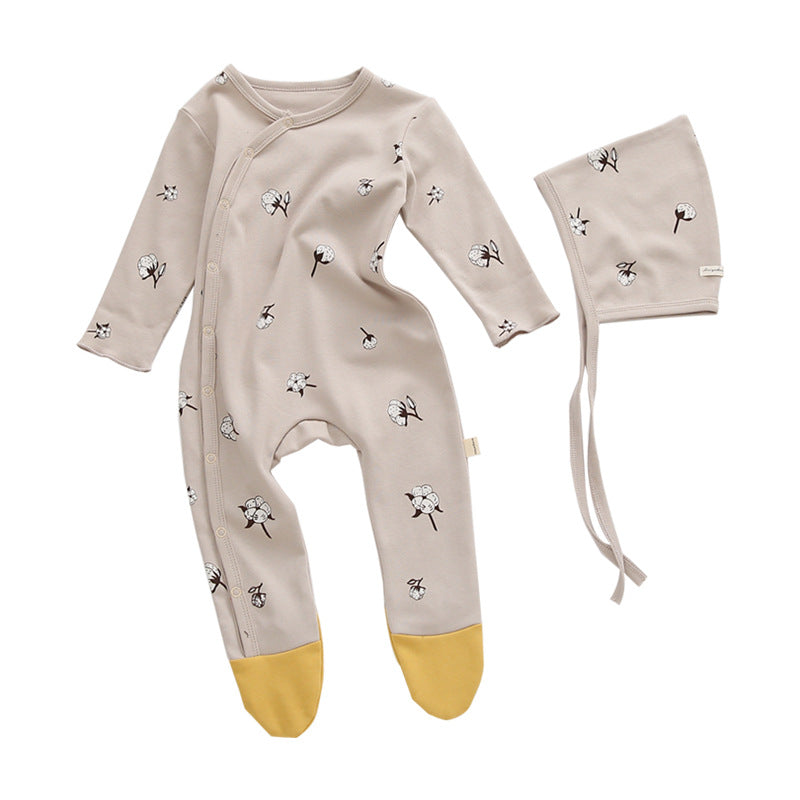 All Over Printed Bodysuit - Contrast Feet and Baby Bonnet Set (2pcs)