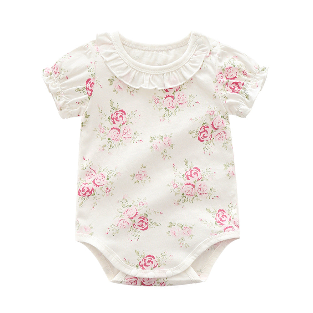 Short Baby Romper with Little Roses All Over Print age: 0-12 months White