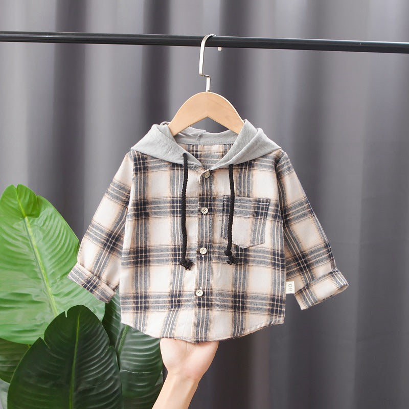 Hooded Checked Jacket Shirt with Cord Trousers Set (2pcs)