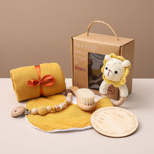 Baby Toys Set with Towel and Burb Cloth (6 pcs) Lion 6PCS Set