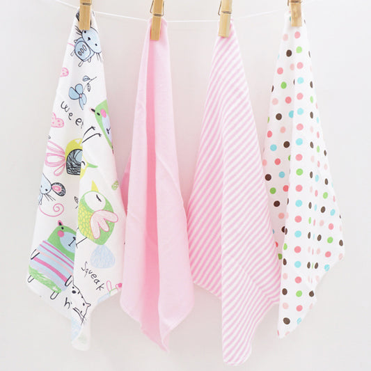 Colourful Baby Nursing Towel Set of 4 Pink Bird & Rabbit type