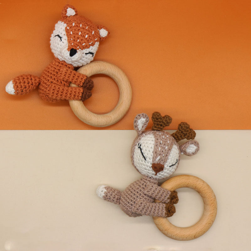 Handmade Crochet Baby Animals, Wooden Teether