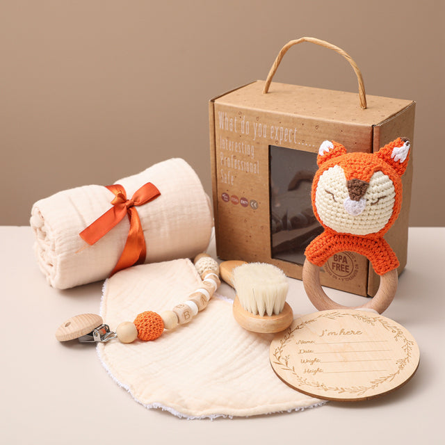 Baby Toys Set with Towel and Burb Cloth (6 pcs) Fox 6PCS Set