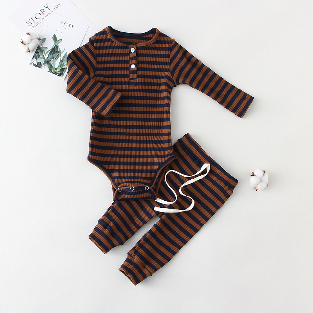 Bodysuit & Leggings or Shorts, Cotton Set - age: 0-24 months Brown striped long sleeve