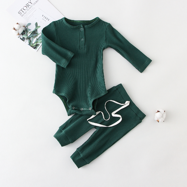 Bodysuit & Leggings or Shorts, Cotton Set - age: 0-24 months Dark green